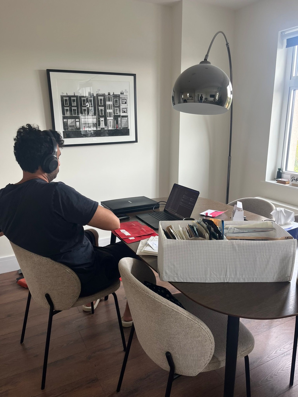Scanning session at the table with a flatbed scanner